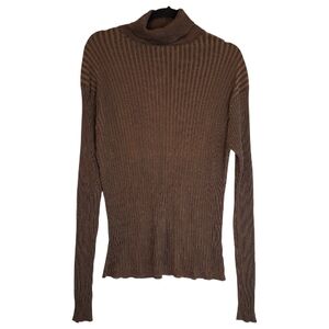 Toscano Silk Cotton Ribbed Turtleneck Sweater Brown Long Sleeve Minimalist